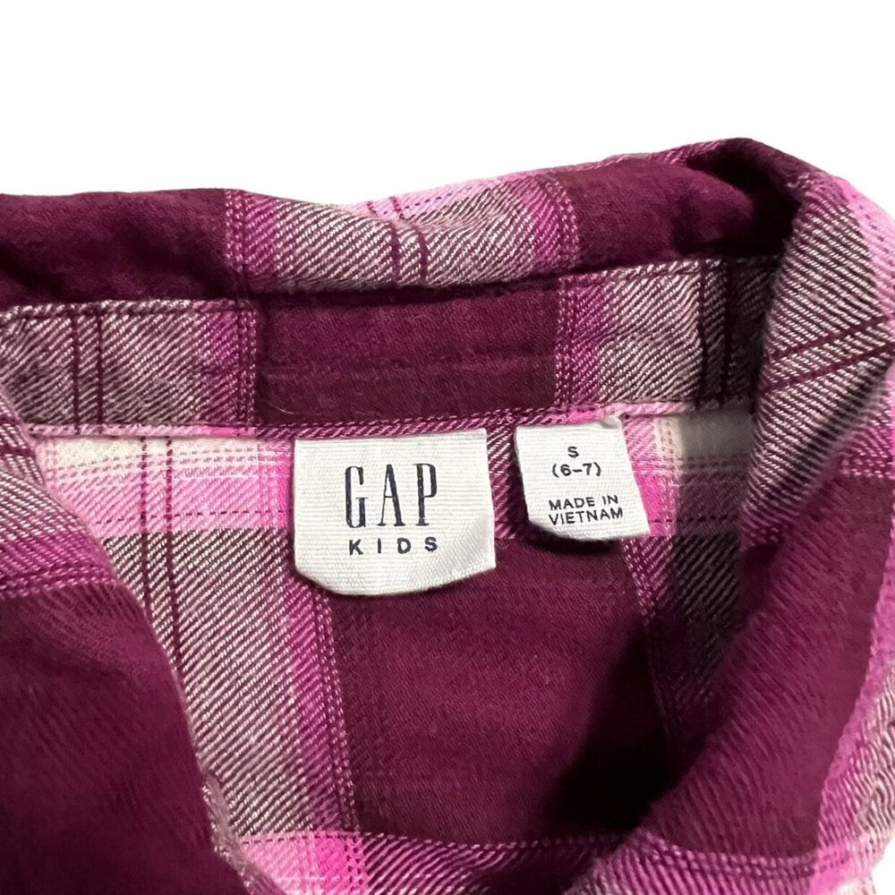 Gap Kids S (6-7Y) Pink & Purple Plaid Flannel Shirt - Picture 4 of 4